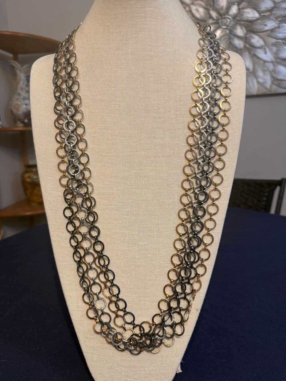 Vintage Napier Multi Strand Ring Chain Necklace 36”